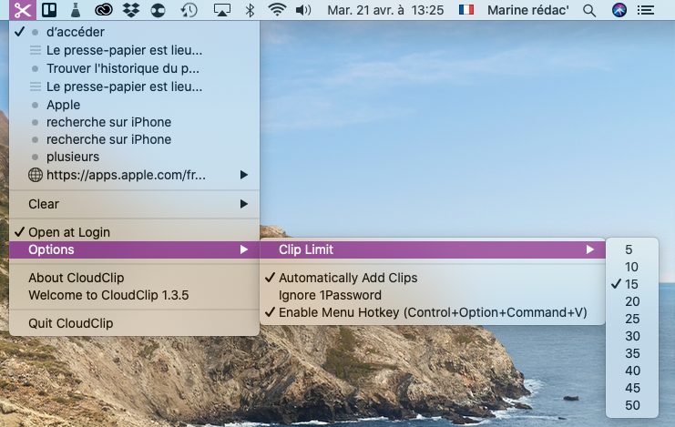 Historique et réglages du presse-papier grâce à CloudClip sur Mac