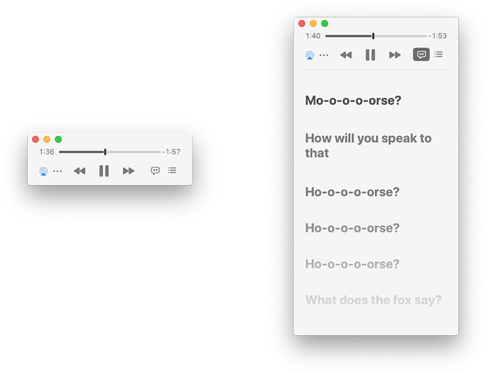 Le karaoké, les paroles de Musique sur le Mac avec le mini-lecteur