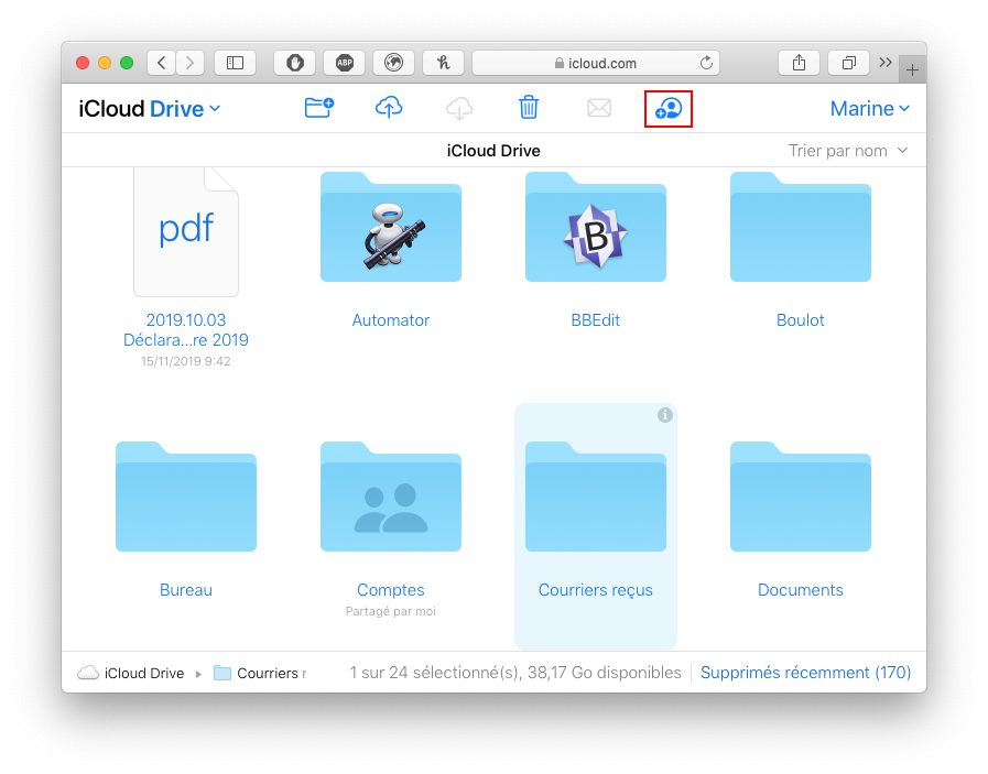 Ajouter une personne pour le partage de dossier iCloud sur iCloud.com