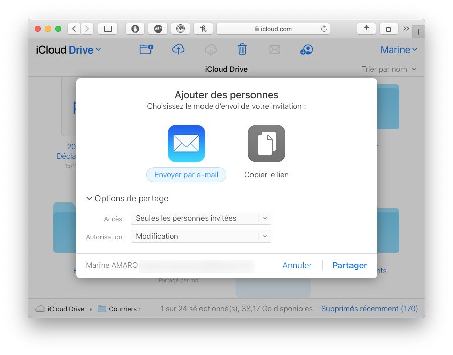 Ajouter une personne pour le partage de dossier iCloud sur iCloud.com