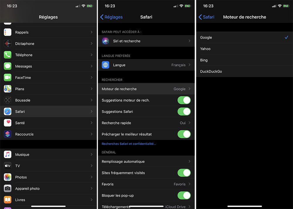 Changer moteur de recherche par défaut sur Safari iPhone