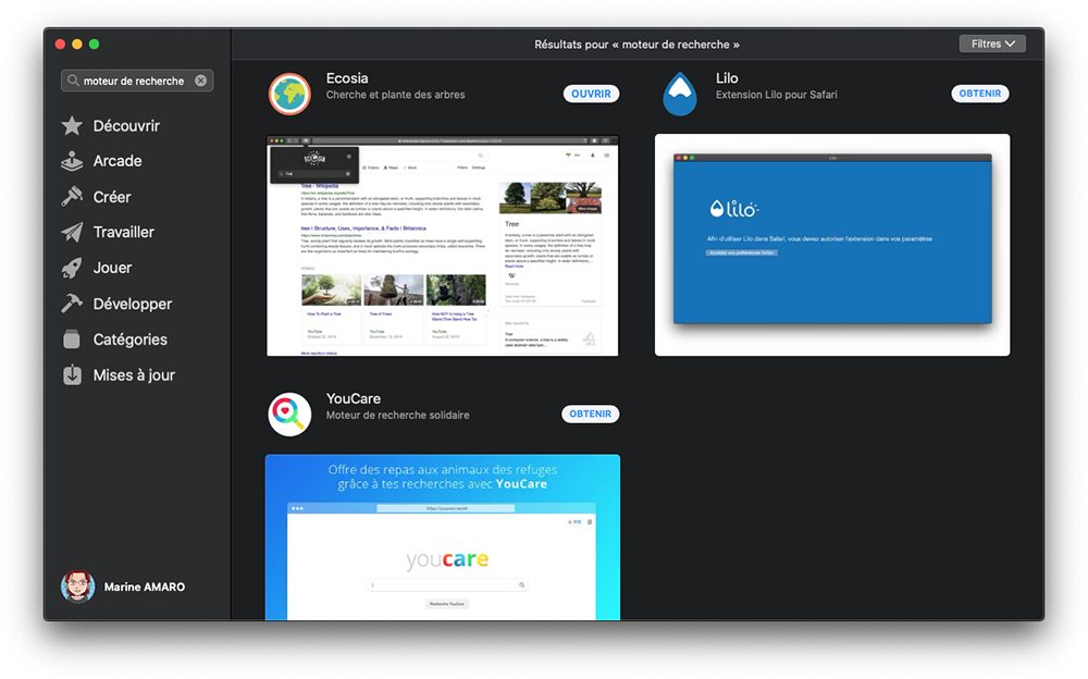 Safai extension moteur de recherche app store 