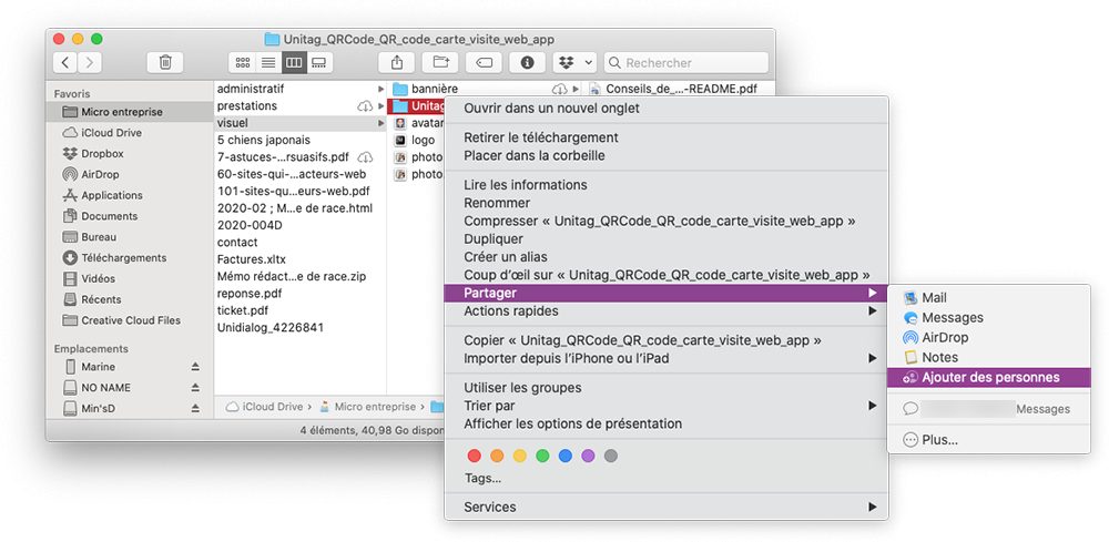 Ajouter une personne pour le partage de dossier iCloud sur Mac
