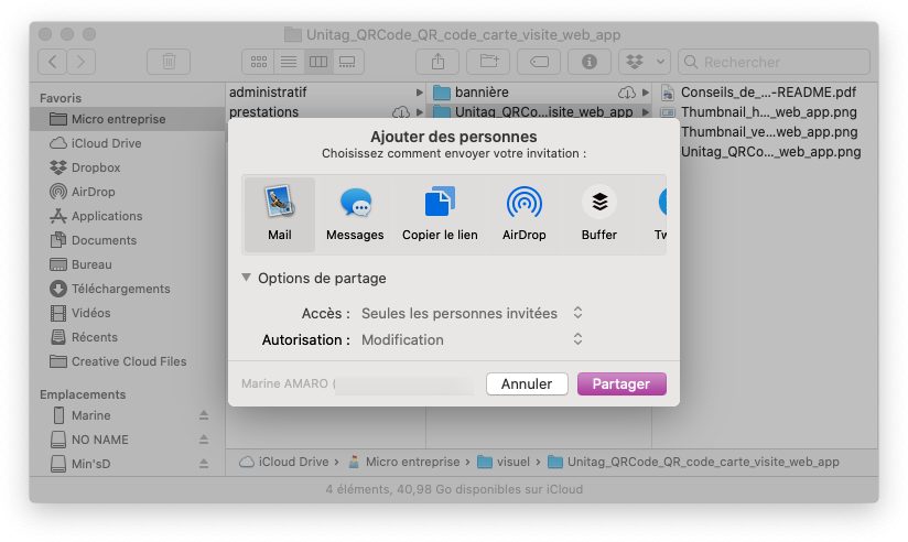 Ajouter une personne pour le partage de dossier iCloud sur Mac
