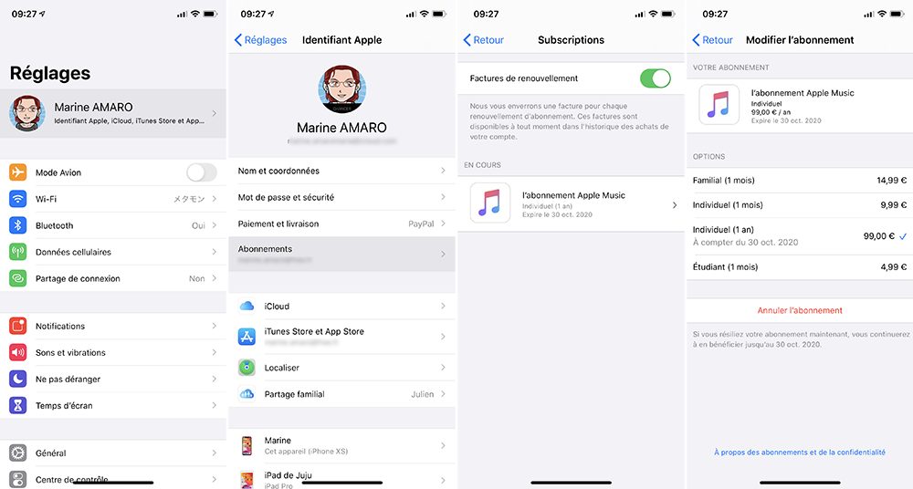Gérer et résilier un abonnement depuis les réglages sur iPhone