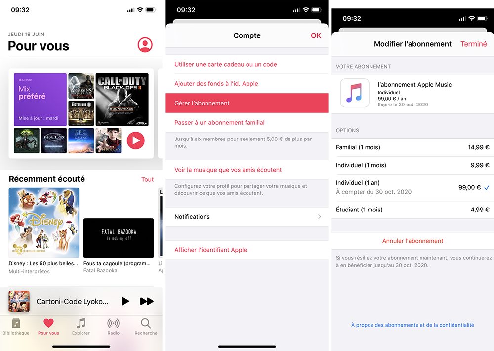 Gérer et résilier l'abonnement Apple Music sur iPhone
