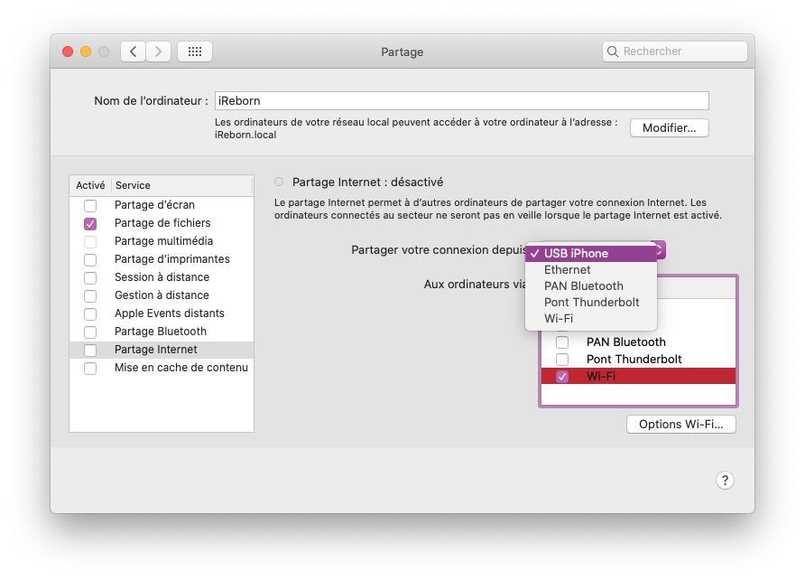 Partager la connexion internet de l'iPhone