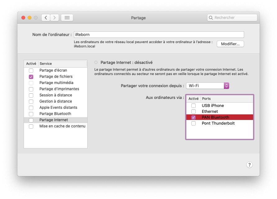 Partager connexion internet Wi-Fi Bluetooth