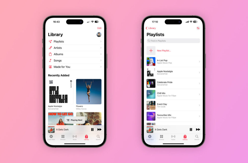 modifications interface Apple Music sous iOS 16.4
