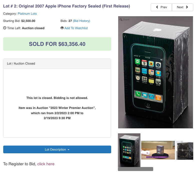 iPhone 2007 Encheres Vendu 63356 Dollars Insolite : un iPhone de 2007 dans sa boîte dorigine a été vendu pour plus de 63 300 dollars aux enchères