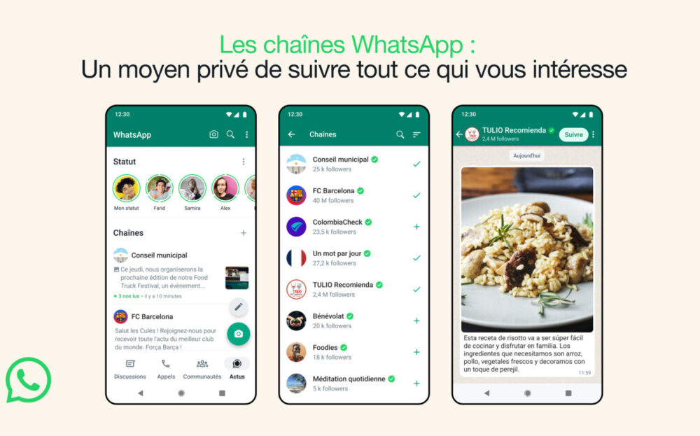 chaînes sur WhatsApp
