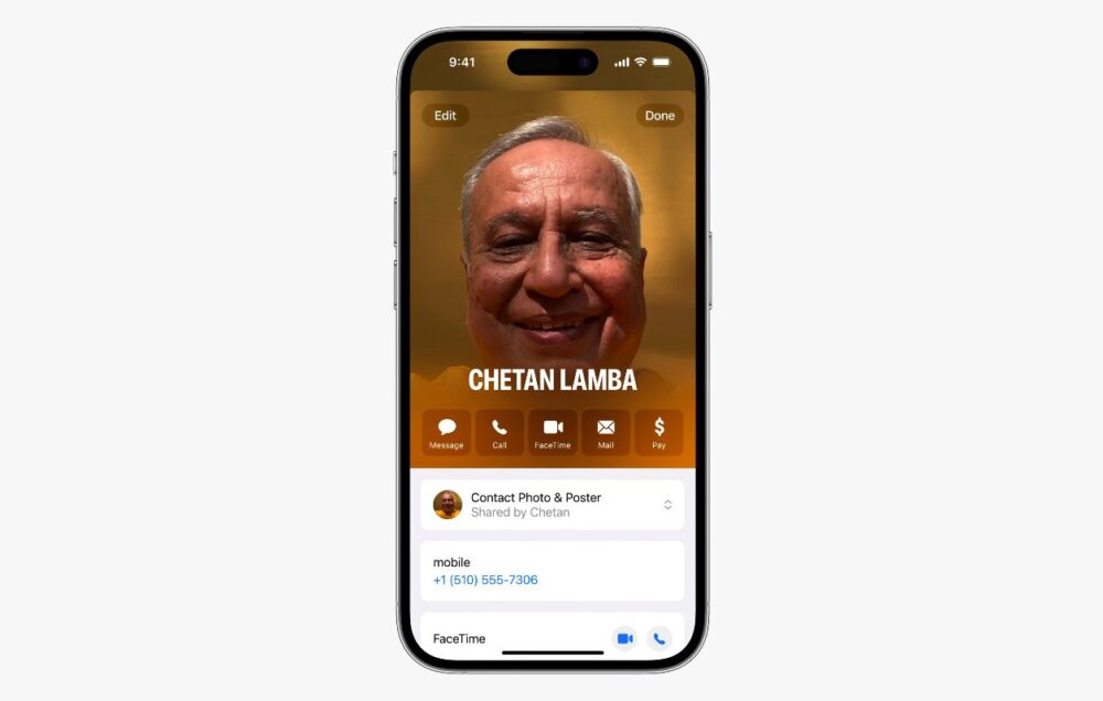 iOS 17 Fiche Contact WWDC 2023 1000x636 [WWDC 2023] iOS 17 : NameDrop, Journal ; nouveautés dans Messages, FaceTime, Siri au lieu de Dis Siri et plus