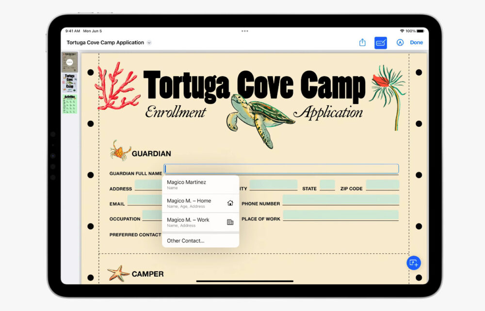 iPadOS 17 Auto remplissage PDF WWDC 2023 1000x642 [WWDC 2023] iPadOS 17 : widgets interactifs et sur lécran verrouillé, nouveautés pour les PDF et plus