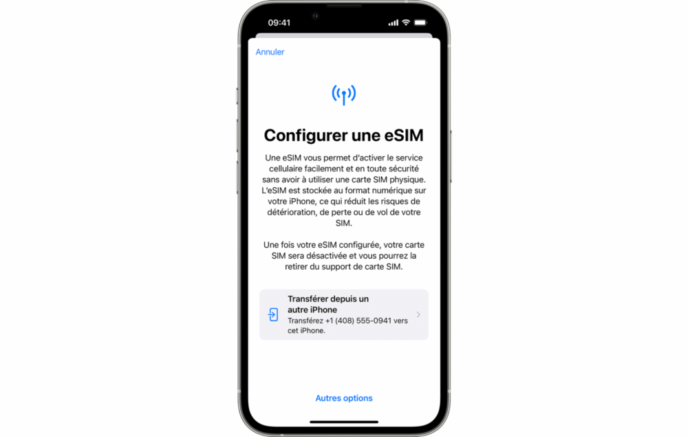 transfert eSIM d'un iPhone à un autre