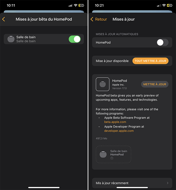 Activer la mise à jour bêta sur HomePod