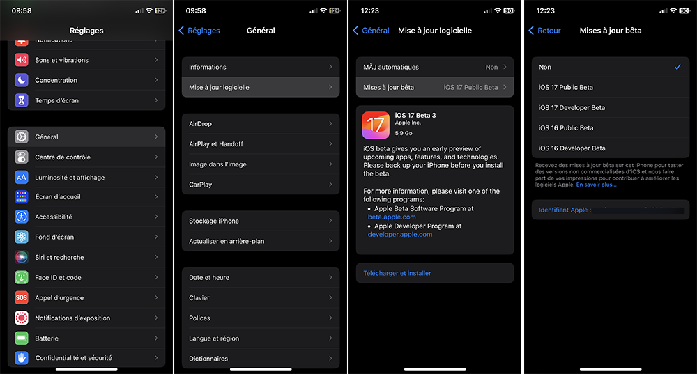 Désinstaller iOS 17 bêta sur votre iPhone