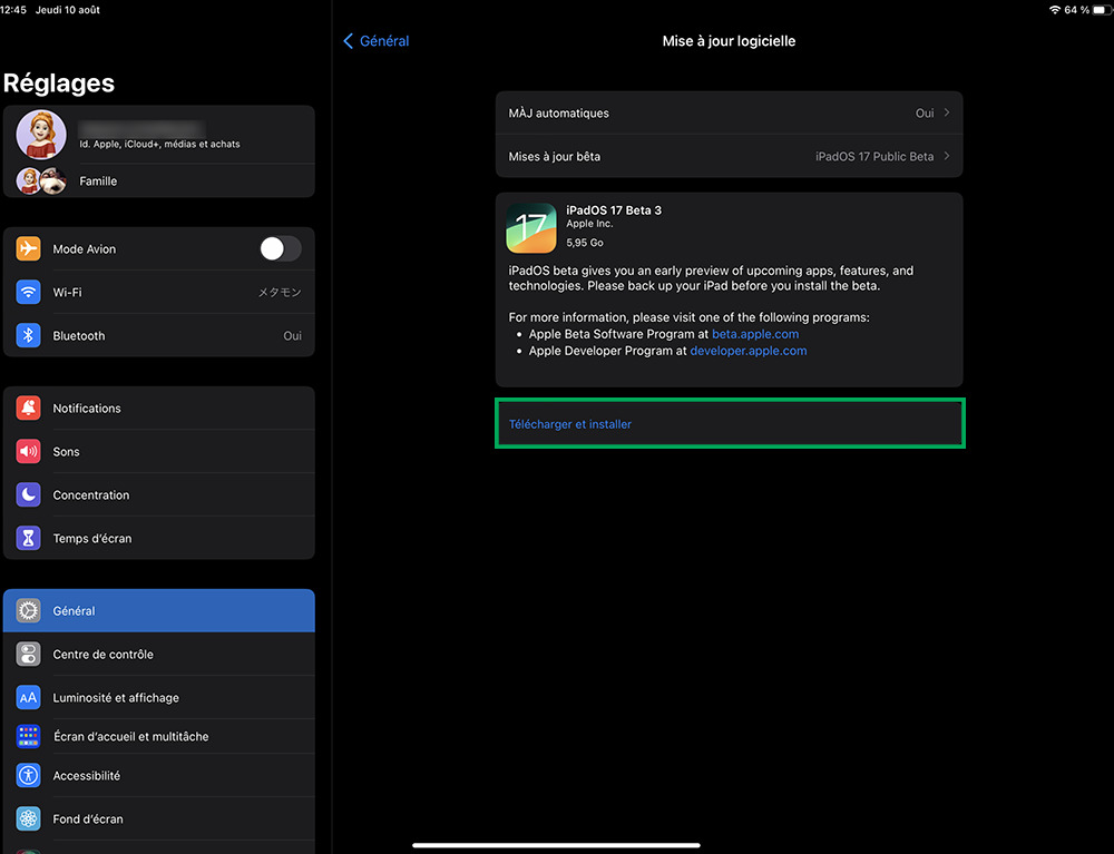 ipad reglages general maj logicielle installer telecharger Comment installer iPadOS 17 bêta sur votre iPad ?