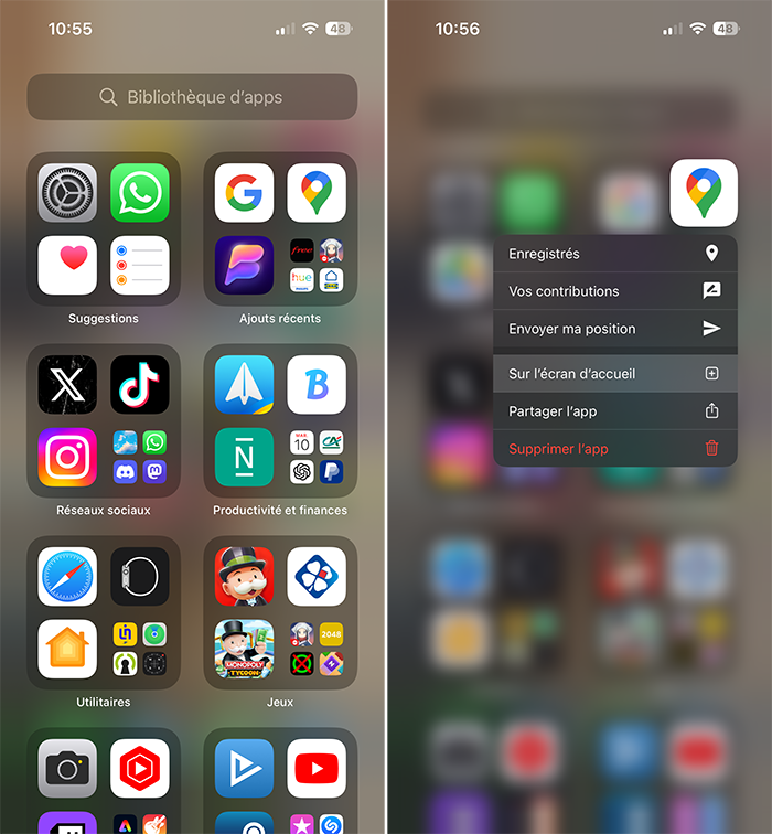 Transférer une app de la bibliothèque d'apps sur l'écran d'accueil