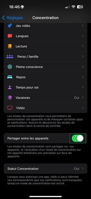 Comment utiliser efficacement les modes de concentration de iOS et macOS ? iphone concentration partager appareils Comment utiliser efficacement les modes de concentration de iOS et macOS ?