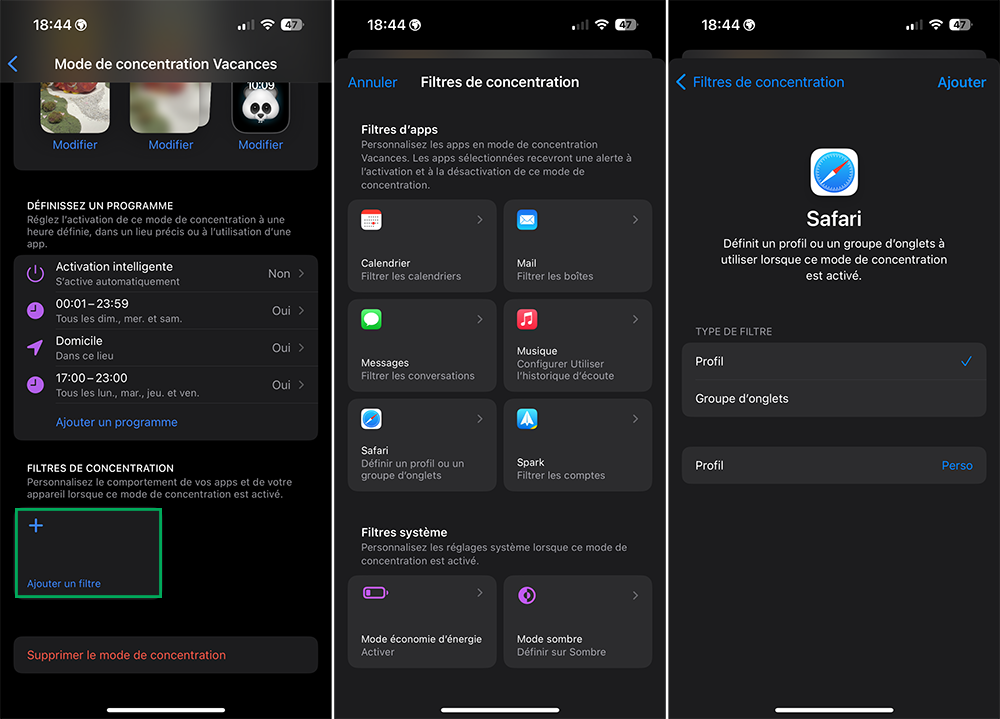 Comment utiliser efficacement les modes de concentration de iOS et macOS ? iphone concentration personnaliser ajout filtres Comment utiliser efficacement les modes de concentration de iOS et macOS ?