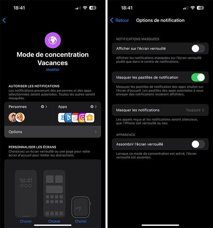 Comment utiliser efficacement les modes de concentration de iOS et macOS ? iphone concentration personnaliser options notifications Comment utiliser efficacement les modes de concentration de iOS et macOS ?