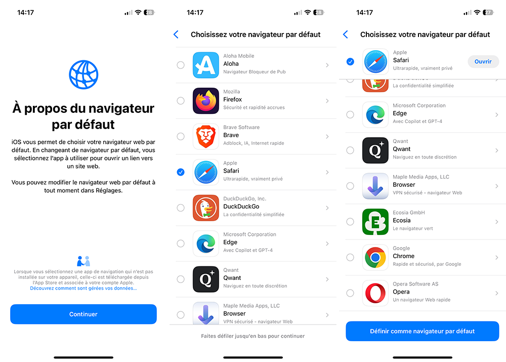 choix navigateur par défaut iOS 18.2