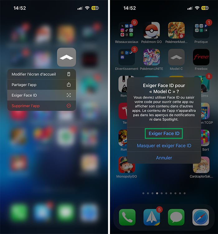 Exiger Face ID pour une app iOS 18