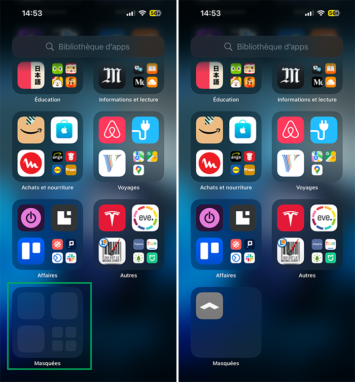 apps masquées Bibliothèque d'apps iOS 18