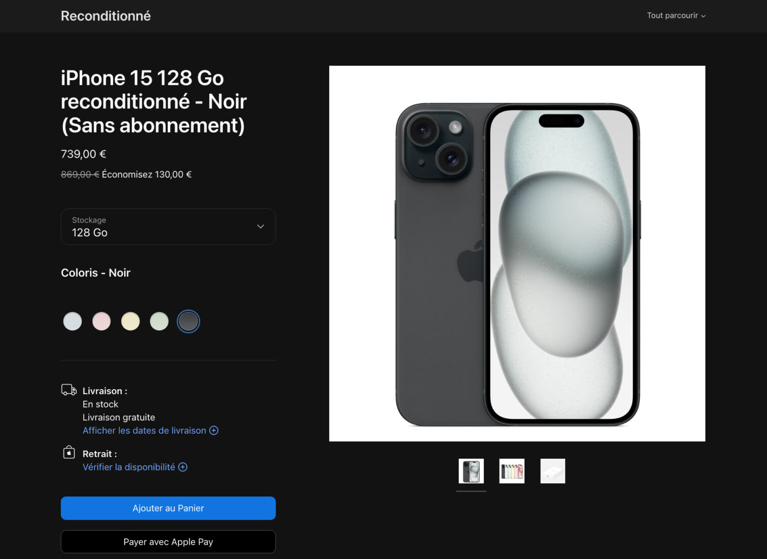 iPhone 15 128 Go Reconditionne Noir Apple vend désormais des iPhone 15 reconditionnés en France