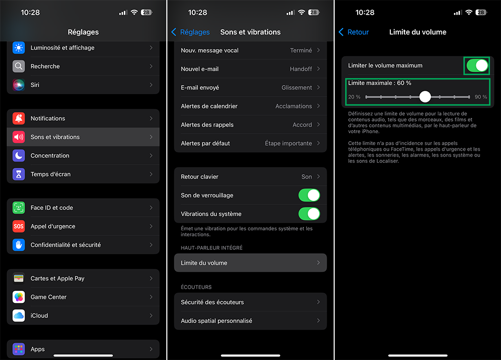 Paramétrer la limite de volume du contenu multimédia sur votre iPhone avec iOS 18.2