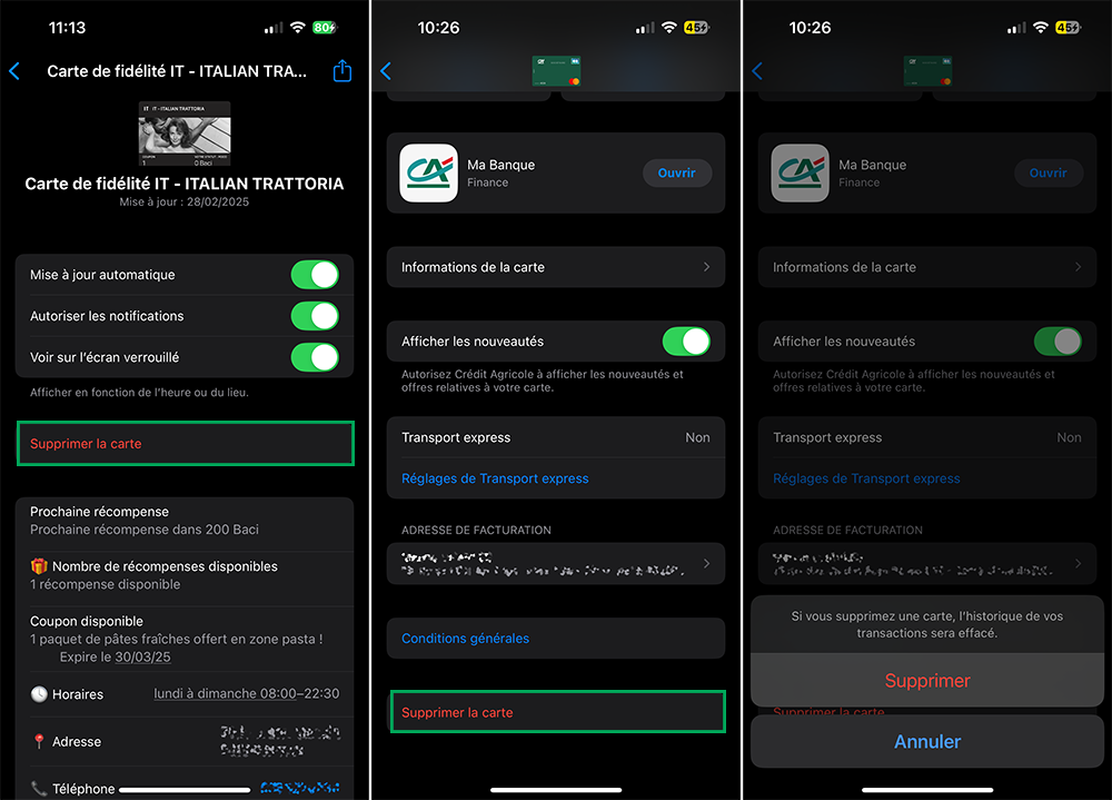 Supprimer une carte depuis l'app Cartes sur iPhone