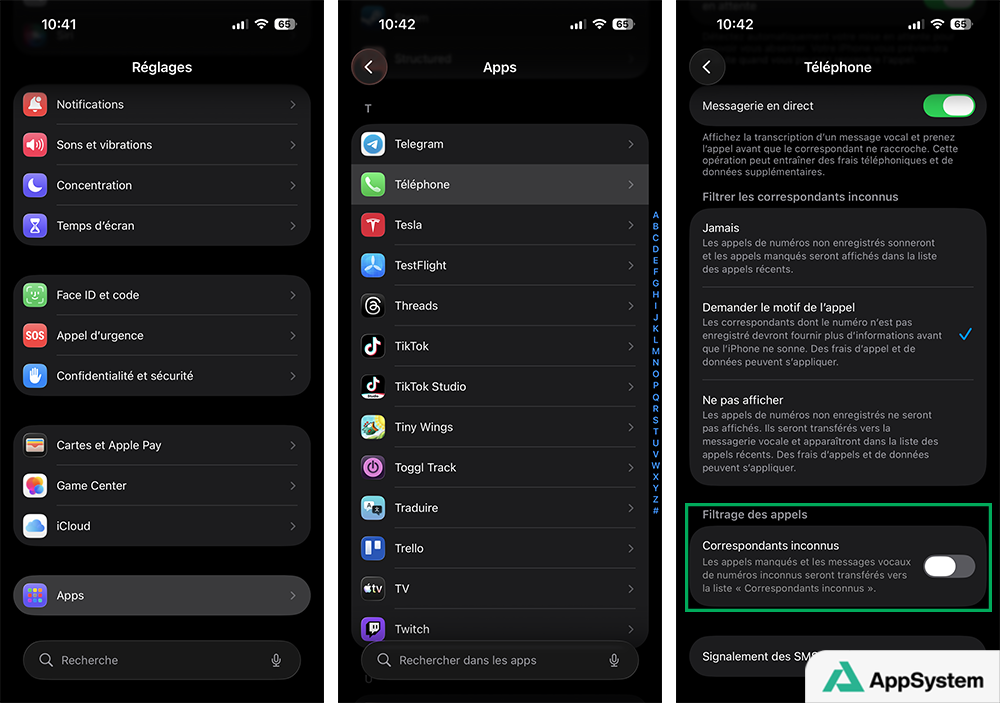 Filtrer les correspondants inconnus dans les appels récents sur iPhone avec iOS 26