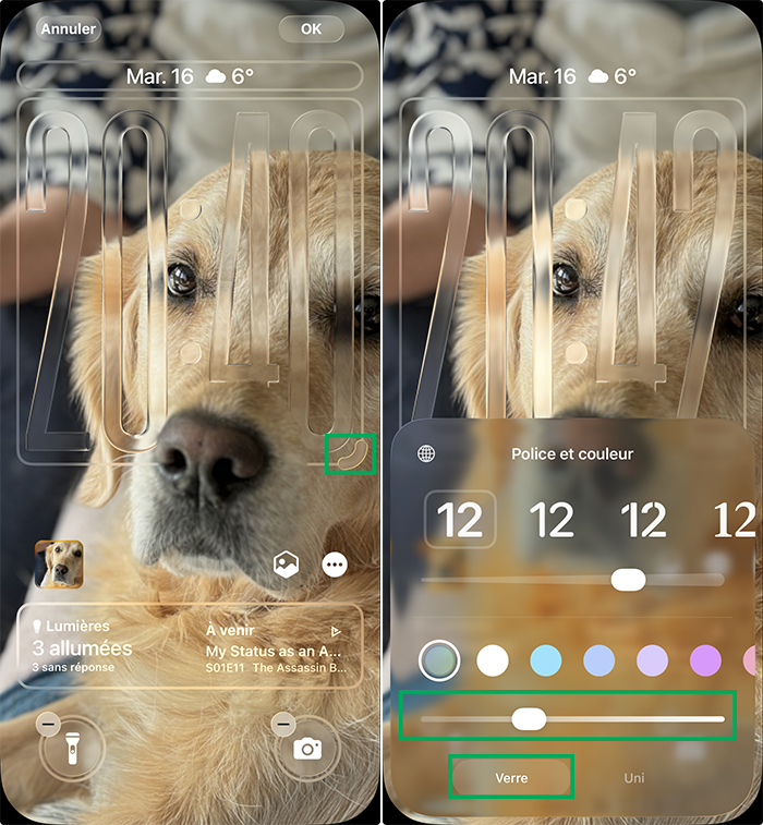 Personnalisation de la taille, couleur et transparence de l’heure sur l’écran verrouillé