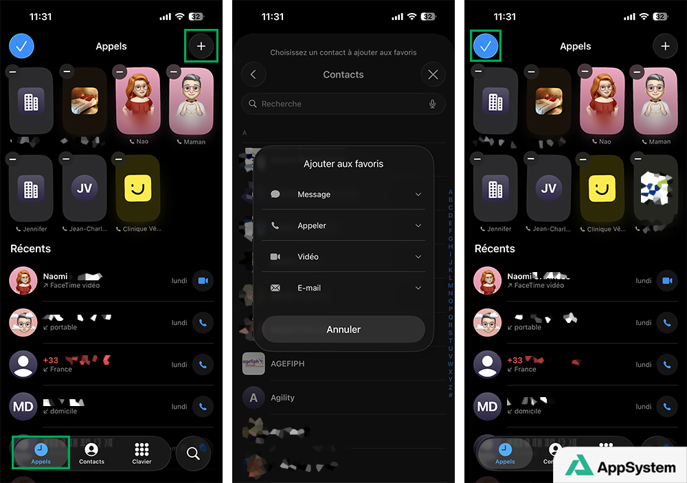 Ajouter un contact aux favoris dans l’app Téléphone sur iPhone avec iOS 26