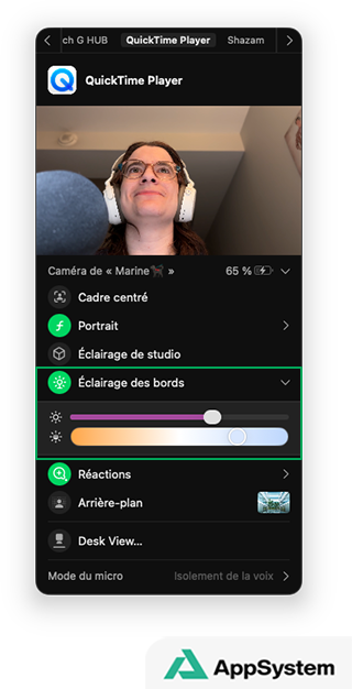 Activer et ajuster l'éclairage des bords du Mac avec la caméra