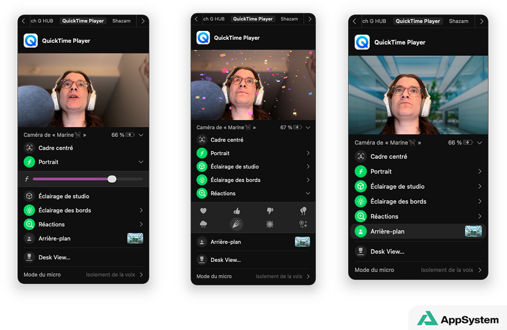Divers options de la caméra
