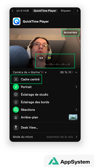 Gérer le zoom et recentrer la caméra sur Mac