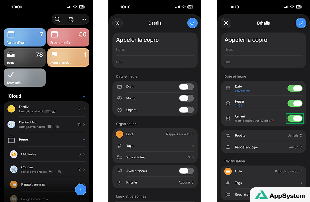 Activer le rappel urgent