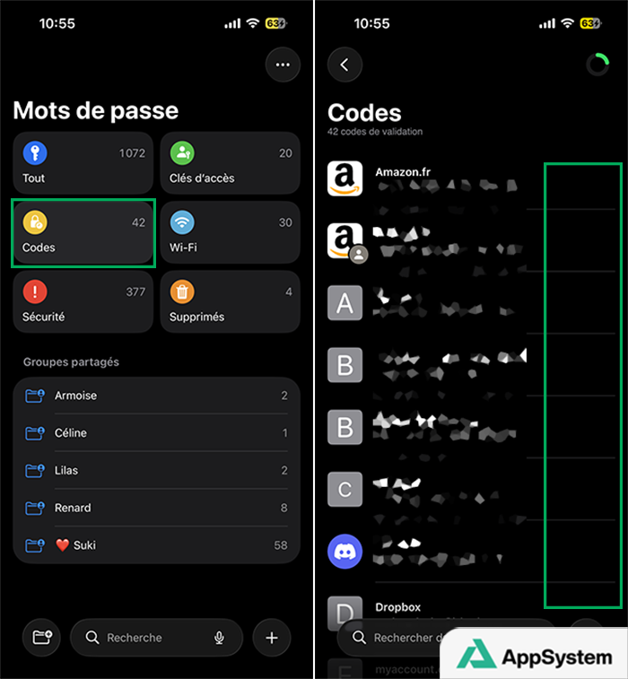 Consulter tous les codes de validation
