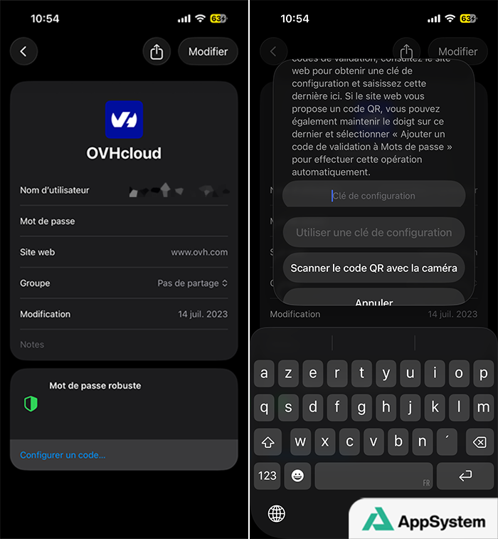 Créer un code de validation depuis app Mots de passe sur iPhone