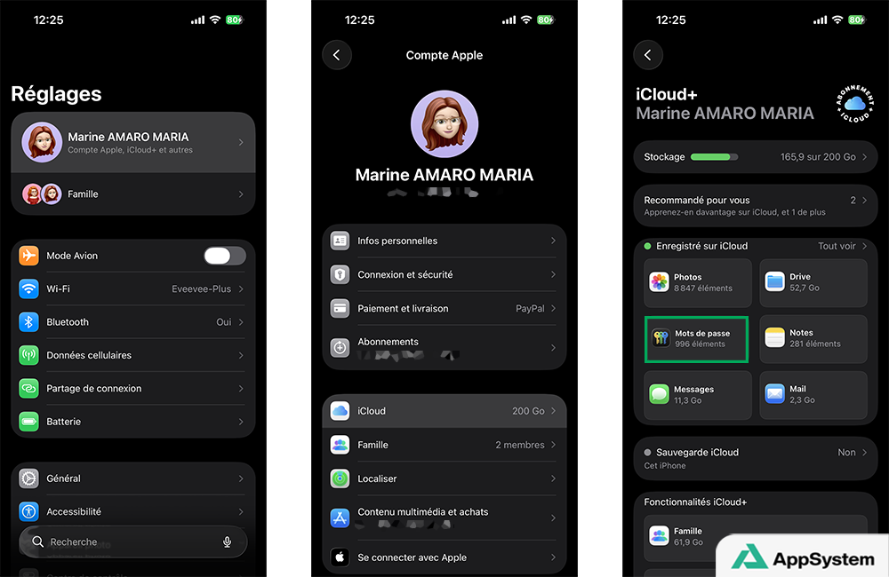 Réglages > Compte Apple > iCoud > Mots de passe