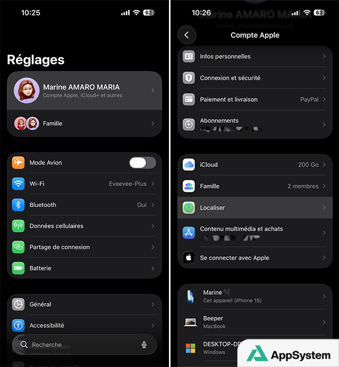 Accéder aux réglages localiser de l'iPhone