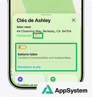 Retrouvez le niveau de batterie faible dans l'app Localiser