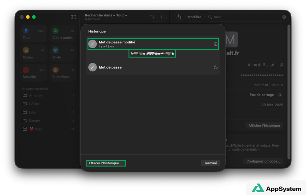 L'historique des mots de passe sur Mac