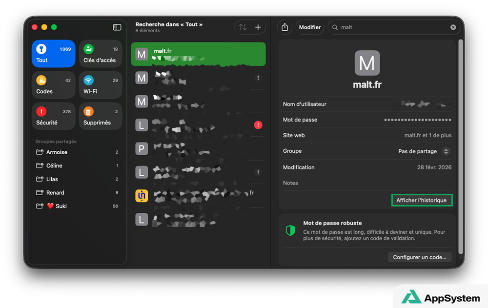 Afficher l'historique des mots de passe sur Mac