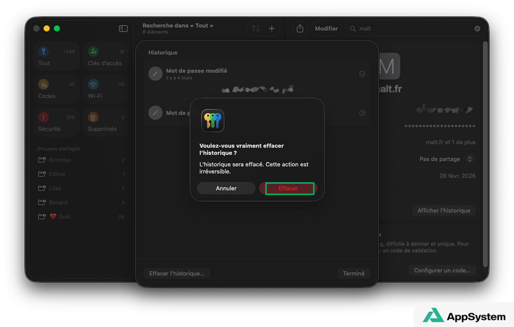 Effacer l'historique des mots de passe sur Mac