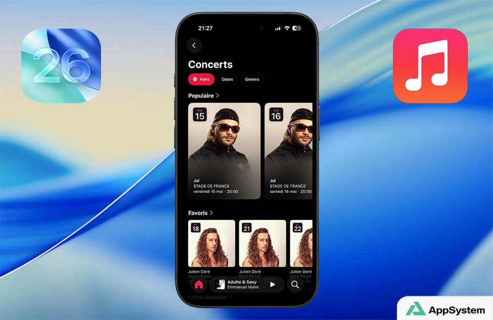 Miniature de l’article : Comment consulter les dates de tournée et les concerts depuis l'application Musique sur iPhone et iPad avec iOS 26.4