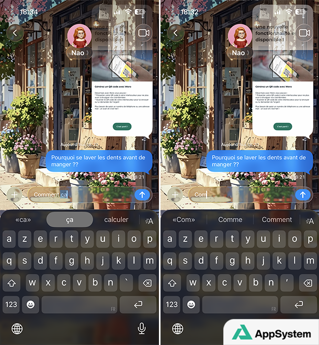 Exemple de prédiction, suggestion de texte sur iPhone