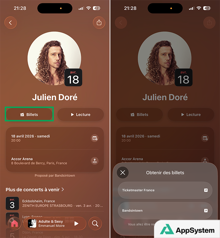 Acheter des billets de concerts sur l’iPhone