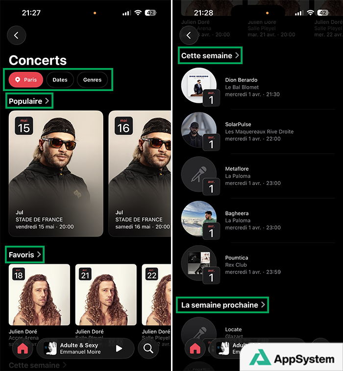 Présentation de la section des concerts